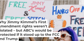 A crowd protests in Hollywood, Calif., on Sept. 18, 2025, after the suspension of the ‘Jimmy Kimmel Live!’ taping earlier in the day. David Pashaee / Middle East Images via AFP, Getty Images